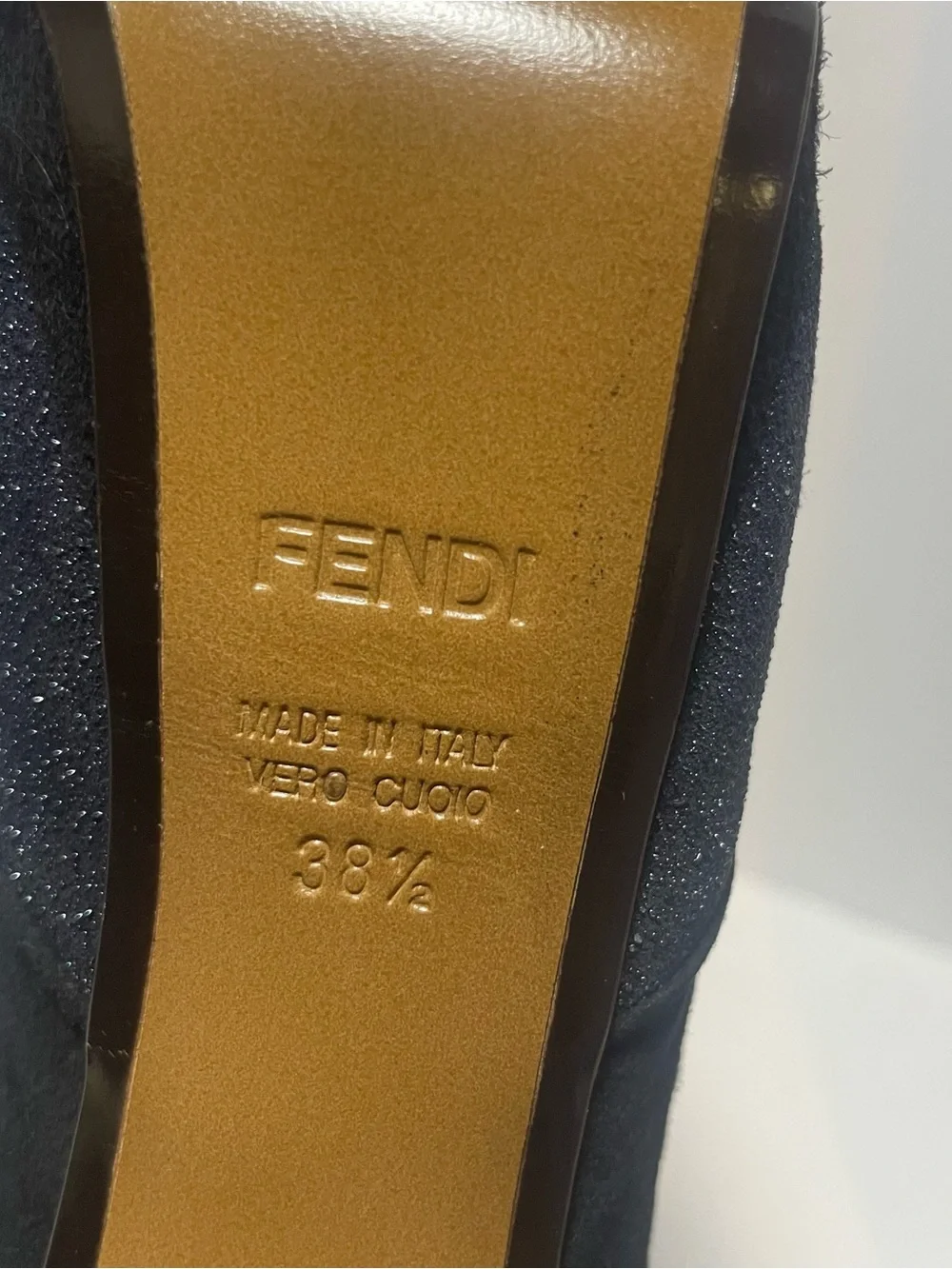 Fendi Black Suede Glitter Peep Toe Platform Booties EU 38.5